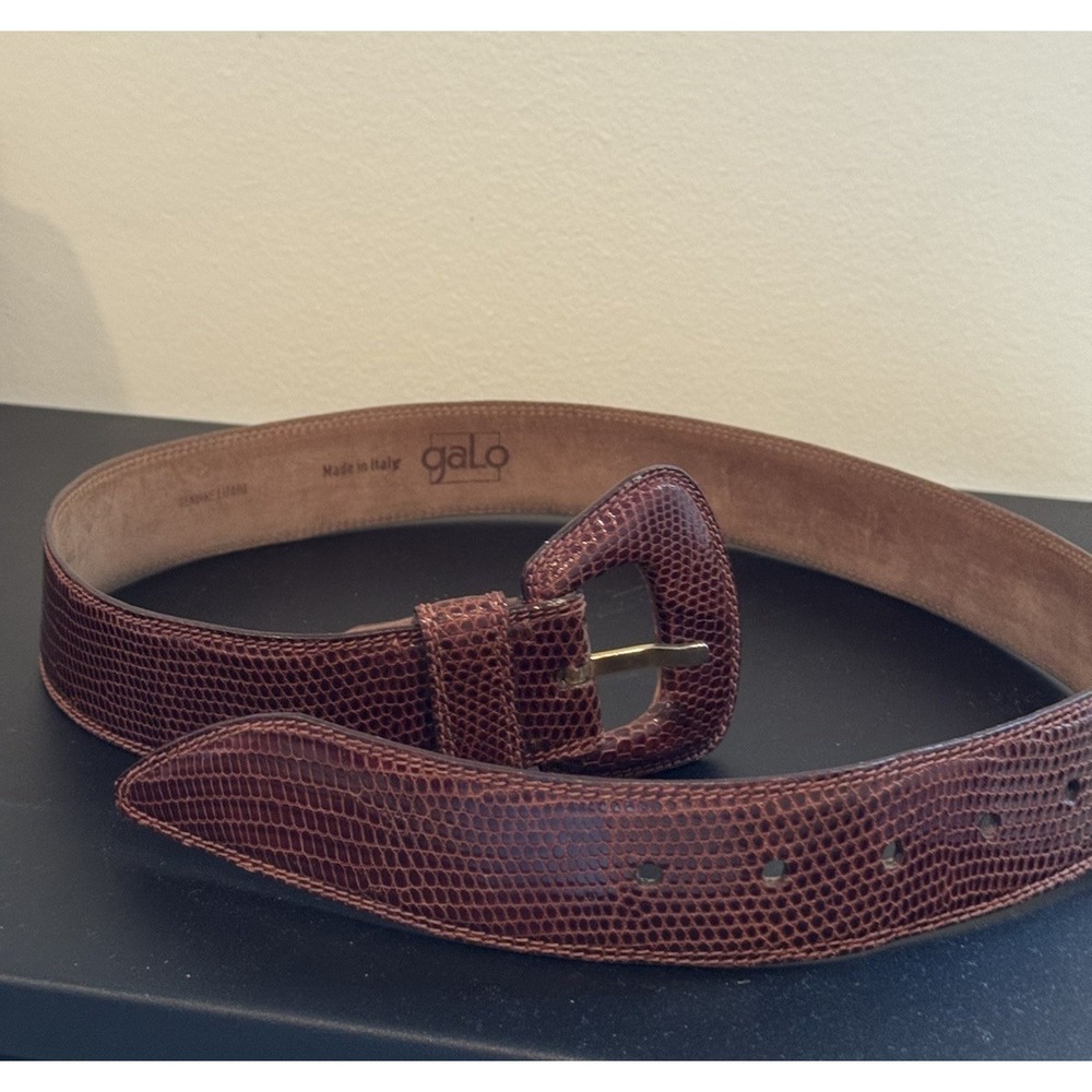 Vintage Italian Lizard Skin Belt 33" Brown Made in Italy Women's Small Luxe